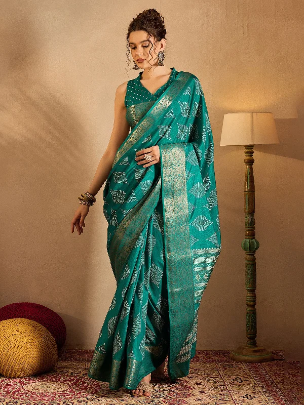 Women's Silk Blend Blue Printed Designer Saree With Blouse Piece Pastel Color Blouse Women's Silk Blend Blue Printed Designer Saree With Blouse Piece Pastel Color Blouse