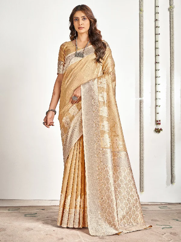 Women's Cotton Cream Woven Design Designer Saree With Blouse Piece Stretchy Fitted Blouse Women's Cotton Cream Woven Design Designer Saree With Blouse Piece Stretchy Fitted Blouse