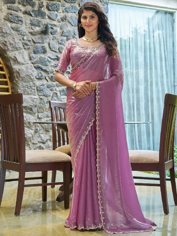 Women's Pure Chiffon Mauve Embellished Designer Saree With Blouse Piece Off-Shoulder Wrap Blouse Women's Pure Chiffon Mauve Embellished Designer Saree With Blouse Piece Off-Shoulder Wrap Blouse