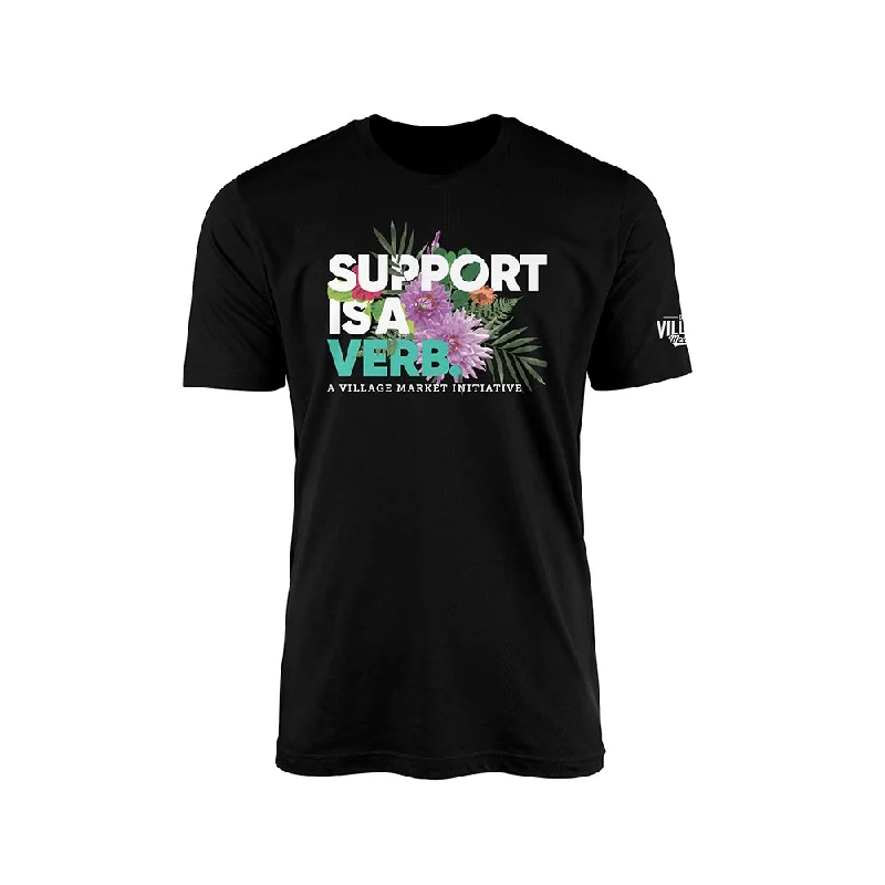 Support Is A Verb Floral T-Shirt-- Hooded Caped Shawl Collar