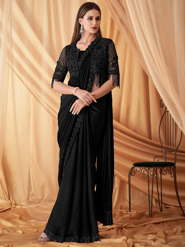 Women's Georgette Black Embellished Designer Saree With Blouse Piece Chic Sleeveless Blouse Women's Georgette Black Embellished Designer Saree With Blouse Piece Chic Sleeveless Blouse