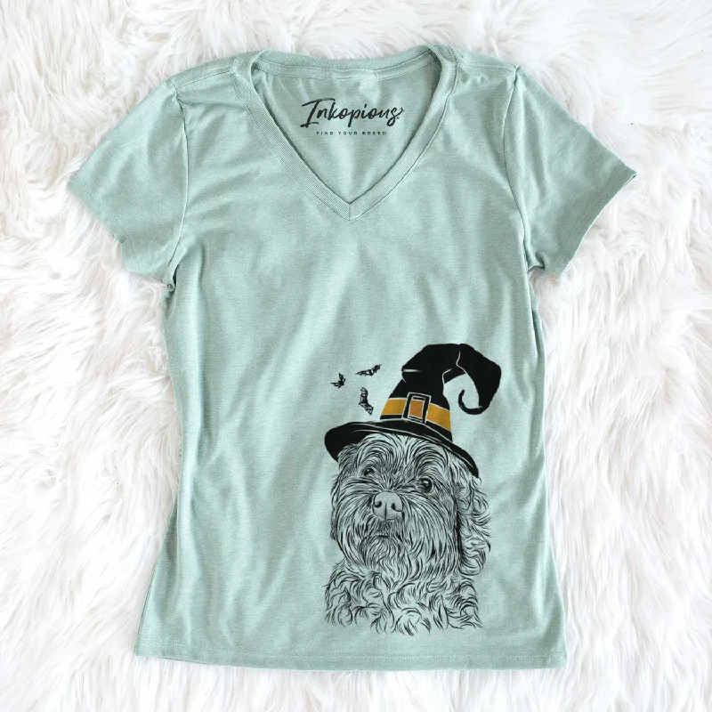 Witch Maggie Girl the Cockapoo - Women's V-neck Shirt-- V-Neck T-Shirt Long Sleeve Cotton Witch Maggie Girl the Cockapoo - Women's V-neck Shirt-- V-Neck T-Shirt Long Sleeve Cotton