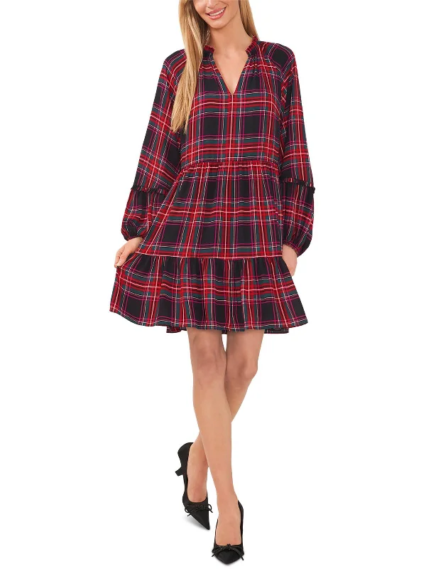 Womens Plaid Above Knee Mini Dress Classic Floral Mini Dress