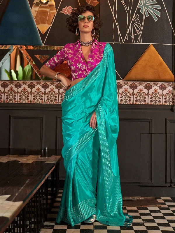 Women's Viscose Silk Light Blue Woven Design Designer Saree With Blouse Piece Feminine Tie Blouse Women's Viscose Silk Light Blue Woven Design Designer Saree With Blouse Piece Feminine Tie Blouse