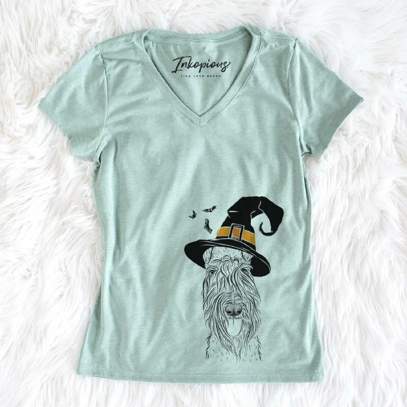 Witch Kricket the Kerry Blue Terrier - Women's V-neck Shirt-- Polka Dot Checkered Tartan