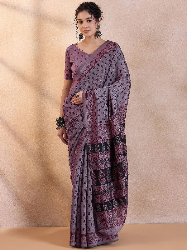 Women's Dola Silk Violet Printed Designer Saree With Blouse Piece Satin Drape Blouse Women's Dola Silk Violet Printed Designer Saree With Blouse Piece Satin Drape Blouse