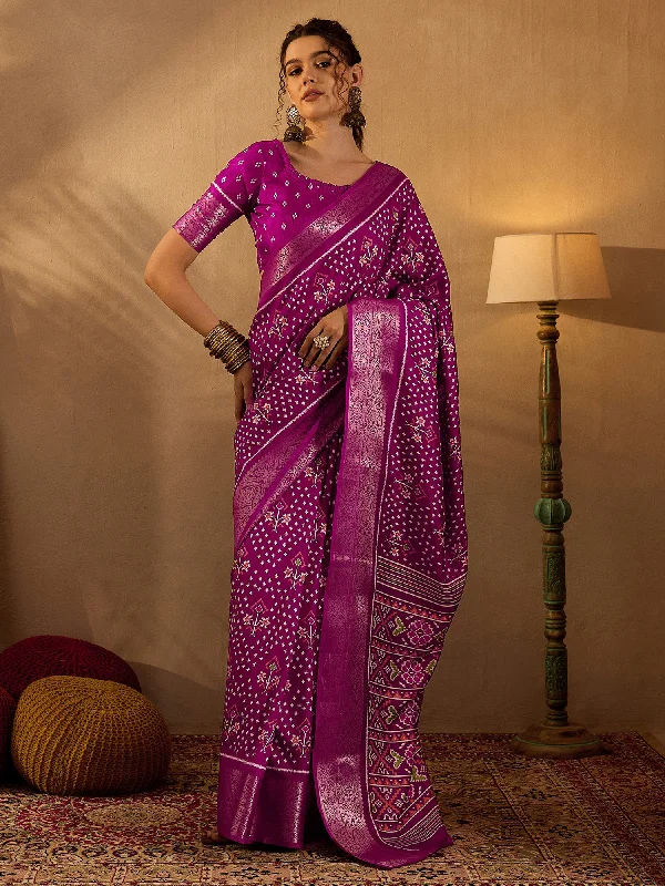 Women's Silk Blend Magenta Printed Designer Saree With Blouse Piece Elegant Office Blouse Women's Silk Blend Magenta Printed Designer Saree With Blouse Piece Elegant Office Blouse