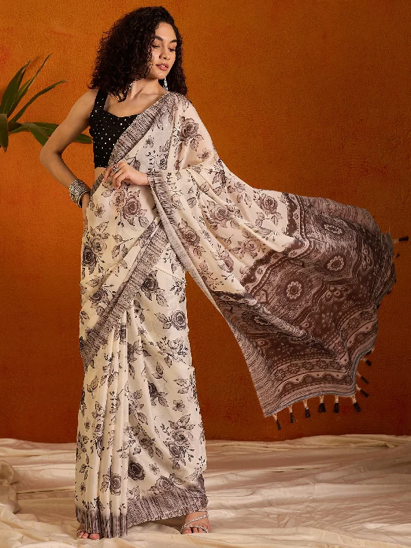 Women's Georgette Off White Printed Designer Saree With Blouse Piece Elegant Peplum Blouse Women's Georgette Off White Printed Designer Saree With Blouse Piece Elegant Peplum Blouse