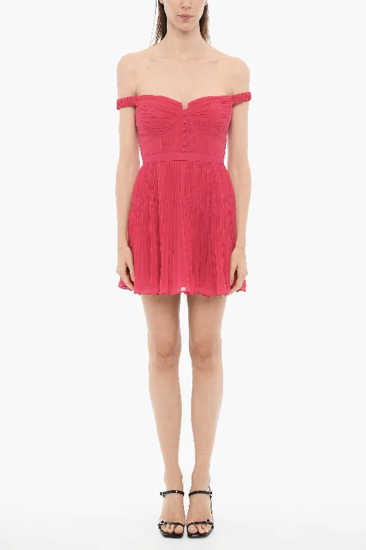 Self-Portrait Pleated Chiffon Mini Dress 42 Italian size Elegant Vintage Mini Dress