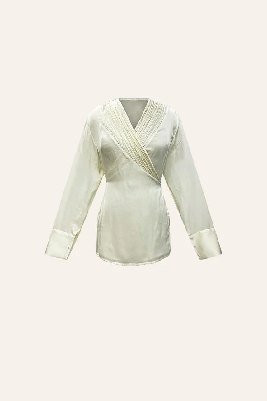 Sarah Wrap Shirt-- Cotton Fabric Linen Fabric Terry Fabric