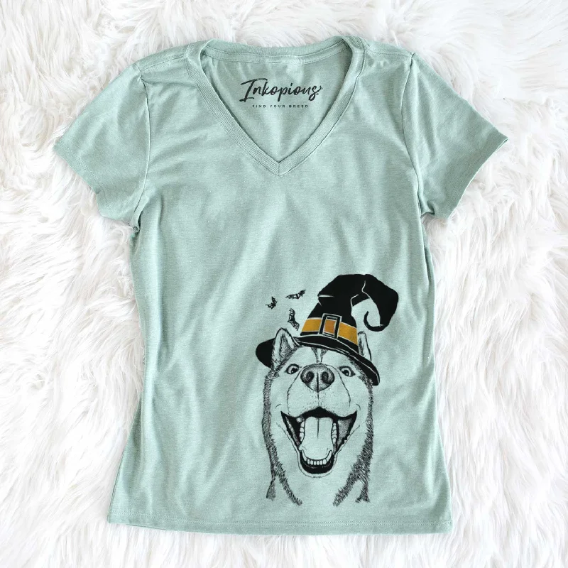 Witch Little Country the Siberian Husky - Women's V-neck Shirt-- Print Jacquard Patchwork