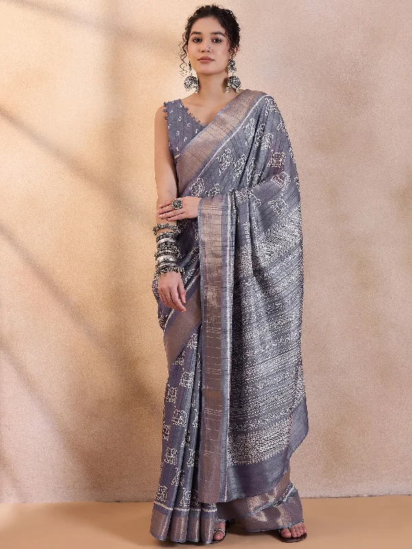 Women's Silk Blend Metallic Printed Designer Saree With Blouse Piece Embellished Collar Blouse Women's Silk Blend Metallic Printed Designer Saree With Blouse Piece Embellished Collar Blouse