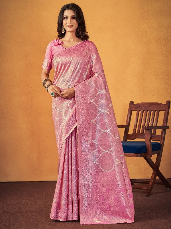 Women's Cotton Pink Woven Design Designer Saree With Blouse Piece Lightweight Floral Blouse Women's Cotton Pink Woven Design Designer Saree With Blouse Piece Lightweight Floral Blouse