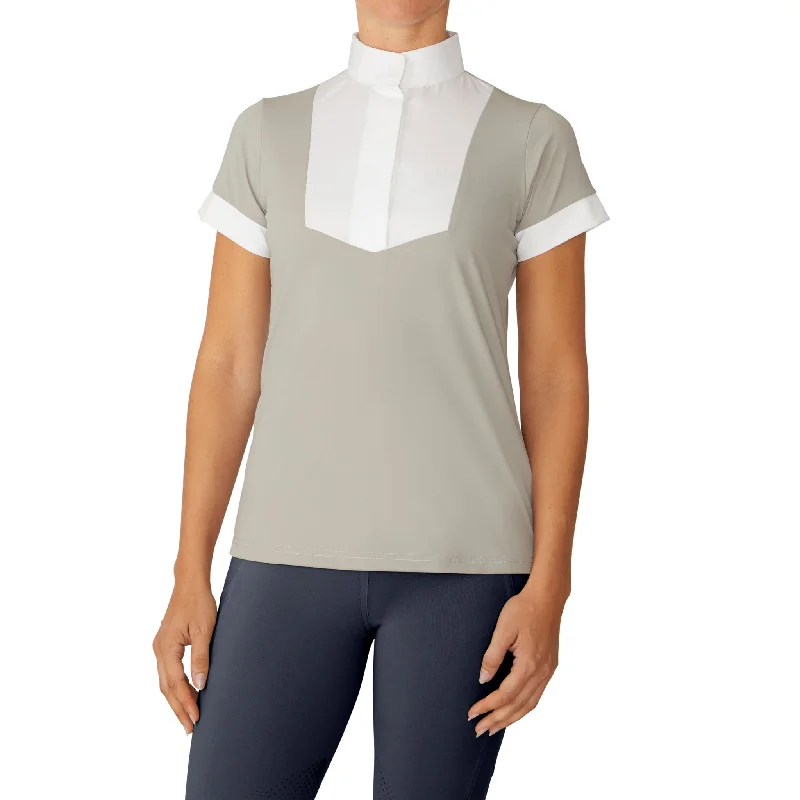 Women's Elegance Short Sleeve Show Shirt - Grey-- Print Jacquard Patchwork