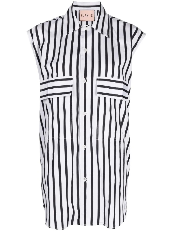 CAP-SLEEVE STRIPED COTTON SHIRT-- Chenille Blend Fleece Blend Nylon Blend