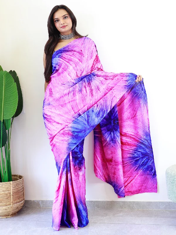 Women's Chiffon Pink Printed Ready to Wear With Blouse Piece Polished Work Blouse