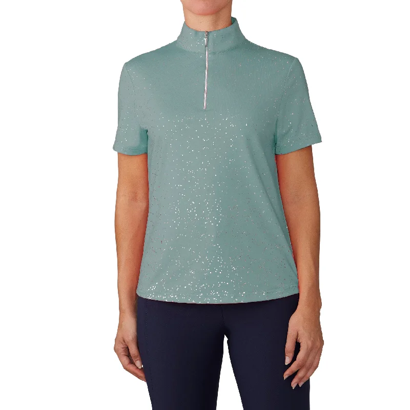 Women's Short Sleeve Elegance Glitter Dot Sport Shirt - Jade/Silver-- Real Fur Shearling Chenille Women's Short Sleeve Elegance Glitter Dot Sport Shirt - Jade/Silver-- Real Fur Shearling Chenille