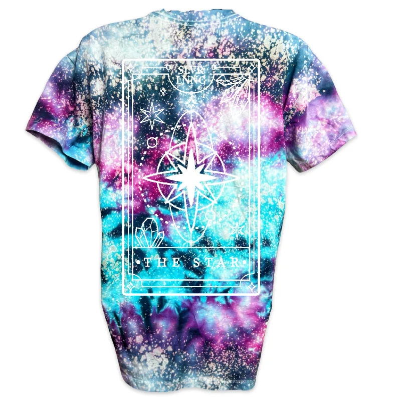 Tie-dye Star Tarot Ladies Relaxed Fit T-shirt infused with Clear Quartz Crystals-- Wool Fabric Cashmere Fabric Tweed Fabric