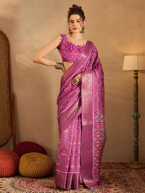 Women's Silk Blend Pink Printed Designer Saree With Blouse Piece Classic Striped Blouse Women's Silk Blend Pink Printed Designer Saree With Blouse Piece Classic Striped Blouse