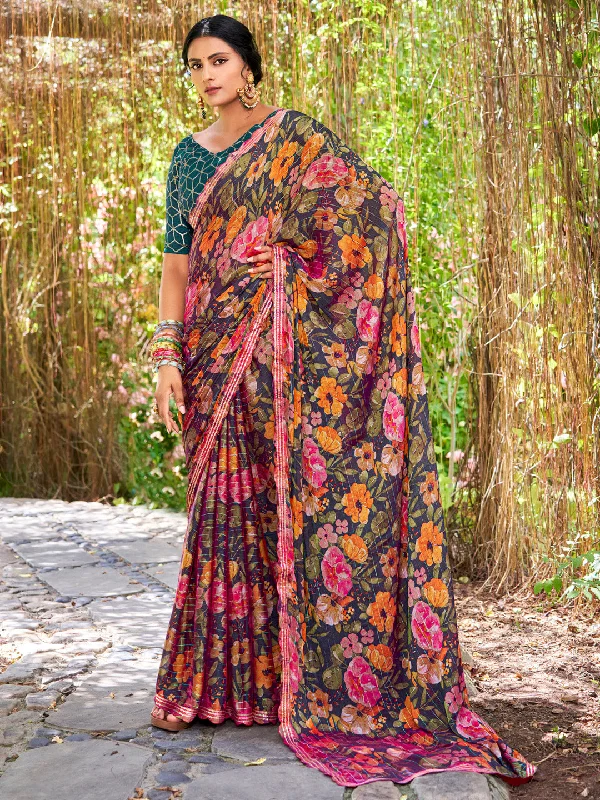 Women's Chiffon Teal blue Embellished Designer Saree With Blouse Piece Feminine Pastel Blouse Women's Chiffon Teal blue Embellished Designer Saree With Blouse Piece Feminine Pastel Blouse