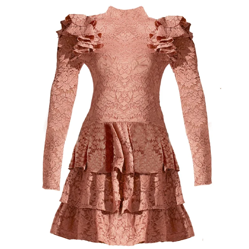Caroline Constas Women Emily Stretch Lace Layered Cork Mini Dress Chic Bohemian Mini Dress Caroline Constas Women Emily Stretch Lace Layered Cork Mini Dress Chic Bohemian Mini Dress