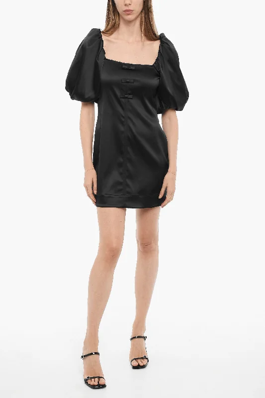 Ganni Satin Mini Dress with Balloon Sleeves 46 Italian size Stylish Puff Sleeve Mini Dress