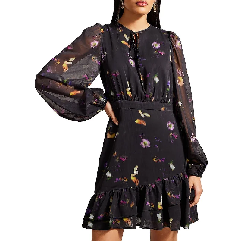 Womens Ruffled Asymmetric Mini Dress Elegant Lace-Up Mini Dress