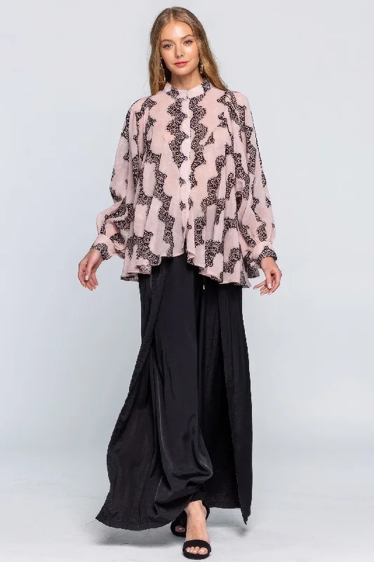 See Through Shirt With Lace Detail-- Seamless Knitted Crochet