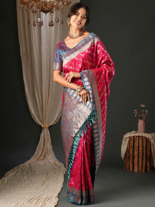 Women's Silk Blend Teal blue Woven Design Designer Saree With Blouse Piece Soft Satin Blouse Women's Silk Blend Teal blue Woven Design Designer Saree With Blouse Piece Soft Satin Blouse
