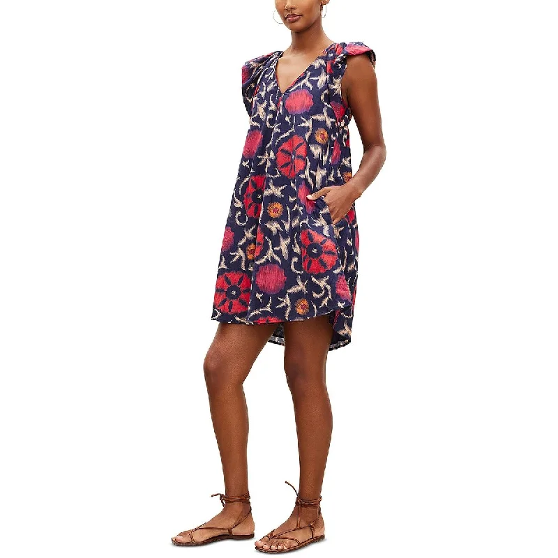 Jenna Womens Printed Short Mini Dress Comfortable Boho Mini Dress