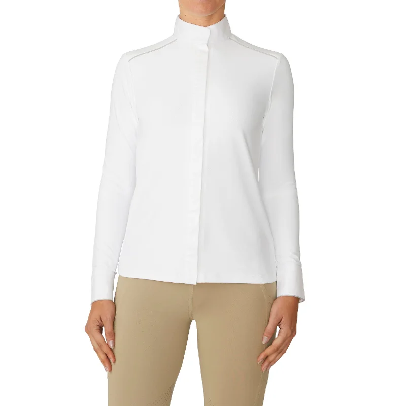 Women's Elegance Performance Show Shirt - White/Grey-- Polka Dot Checkered Tartan