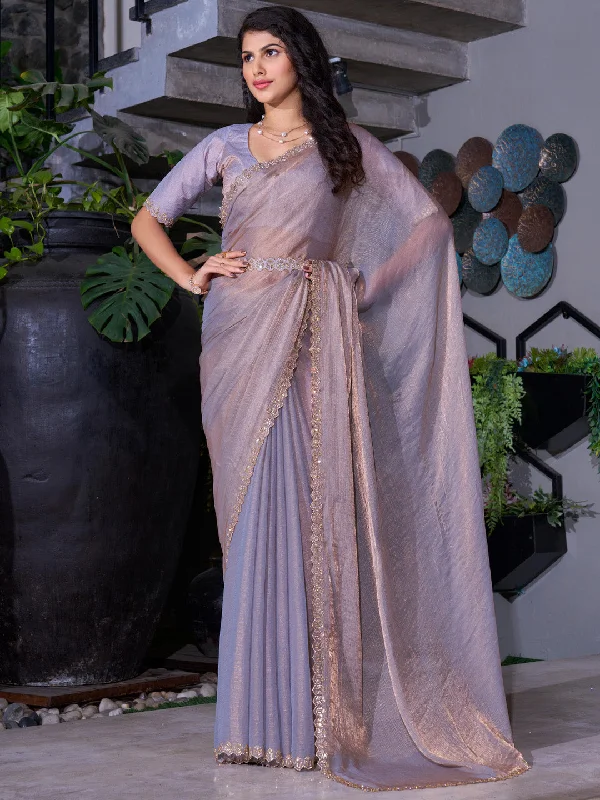 Women's Pure Chiffon Violet Embellished Designer Saree With Blouse Piece Office Formal Blouse Women's Pure Chiffon Violet Embellished Designer Saree With Blouse Piece Office Formal Blouse
