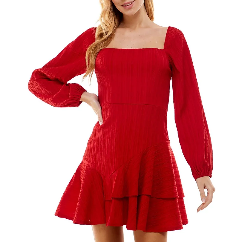 Juniors Womens Asymmetrical Tiered Mini Dress Trendy Mesh Mini Dress