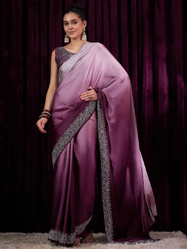 Women's Satin Silk Magenta Embellished Designer Saree With Blouse Piece Relaxed Fit Blouse Women's Satin Silk Magenta Embellished Designer Saree With Blouse Piece Relaxed Fit Blouse