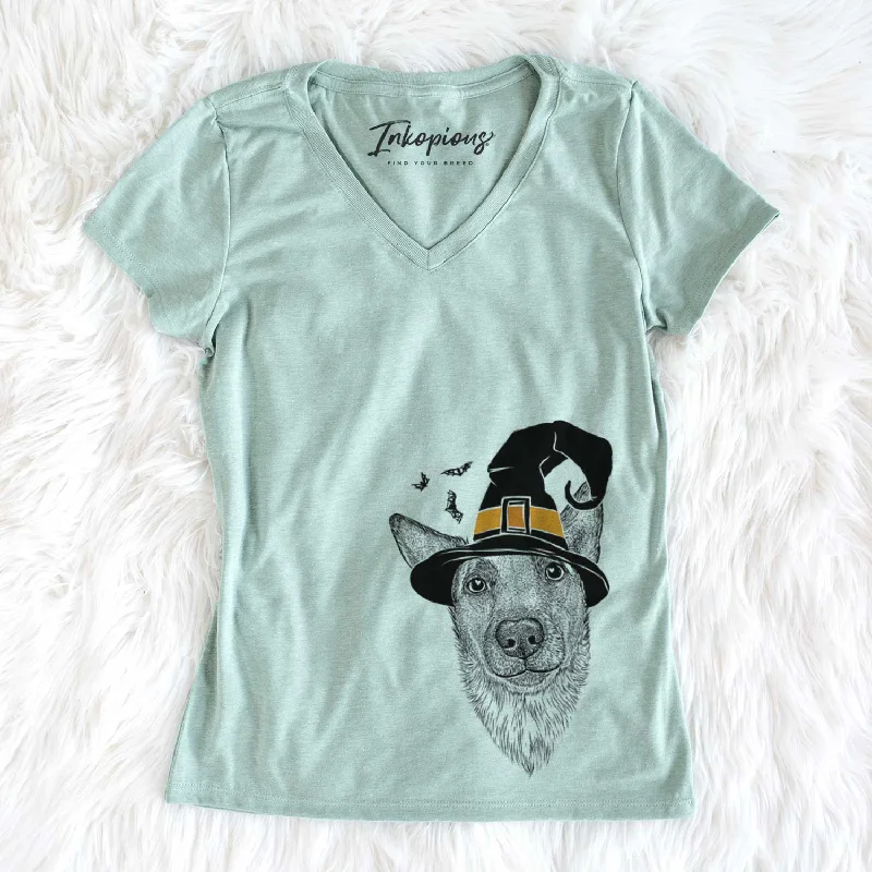Witch Luna the Shepherd Mix - Women's V-neck Shirt-- Plaid T-Shirt Polka Dot Checkered Witch Luna the Shepherd Mix - Women's V-neck Shirt-- Plaid T-Shirt Polka Dot Checkered