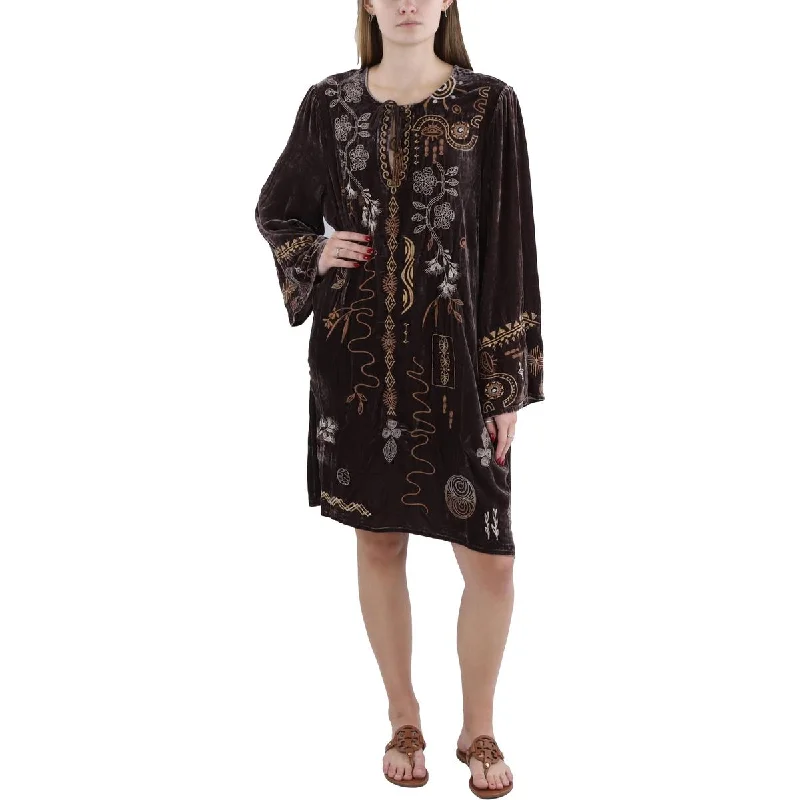 Womens Above Knee Embroidered Mini Dress Classic Solid Mini Dress