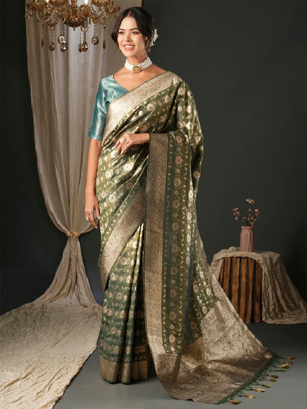 Women's Organza Blue Woven Design Designer Saree With Blouse Piece Chic Ruffle Blouse Women's Organza Blue Woven Design Designer Saree With Blouse Piece Chic Ruffle Blouse