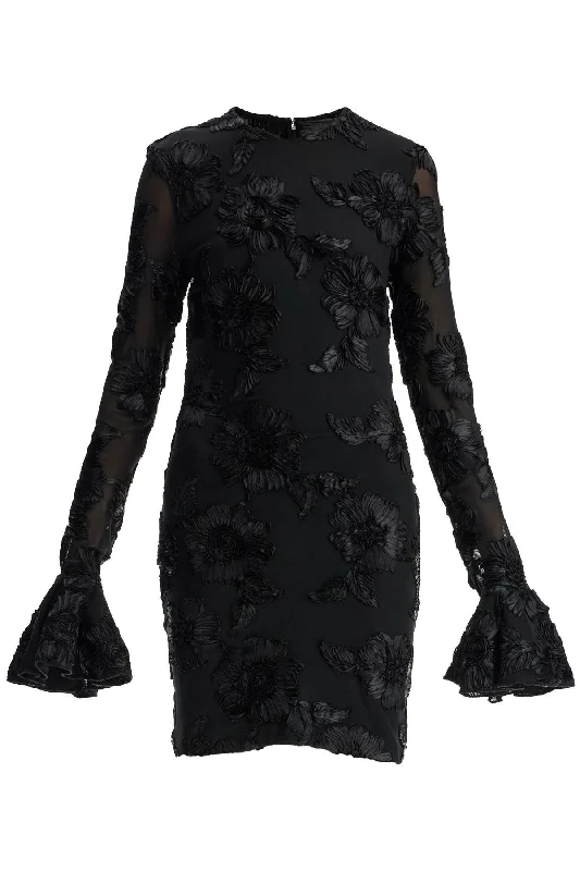 "mesh mini dress with embroidered flower details 113226100 BLACK Trendy Tulle Mini Dress