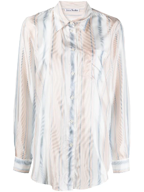 SOPHI STRIPED TAILORED S/S SHIRT-- Denim Fabric Leather Fabric Suede Fabric