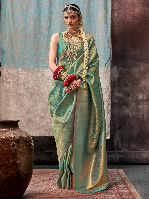 Women's Silk Blend Sea Green Woven Design Designer Saree With Blouse Piece Floral Print Blouse Women's Silk Blend Sea Green Woven Design Designer Saree With Blouse Piece Floral Print Blouse