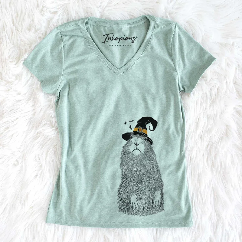 Witch Mr. Otis the Prairie Dog - Women's V-neck Shirt-- Hooded Caped Shawl Collar