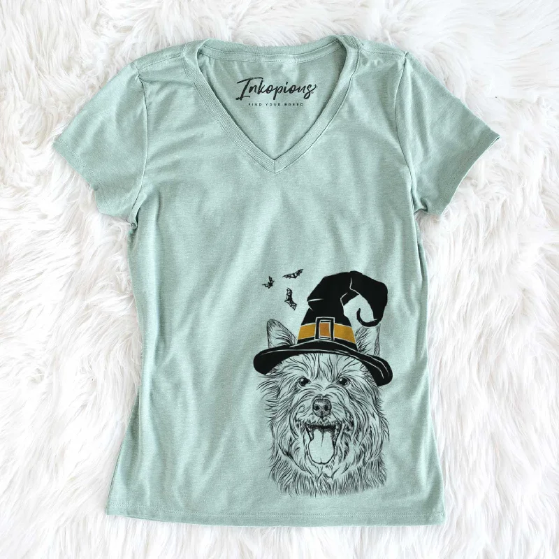 Witch Middy the Australian Terrier - Women's V-neck Shirt-- Hooded Caped Shawl Collar Witch Middy the Australian Terrier - Women's V-neck Shirt-- Hooded Caped Shawl Collar