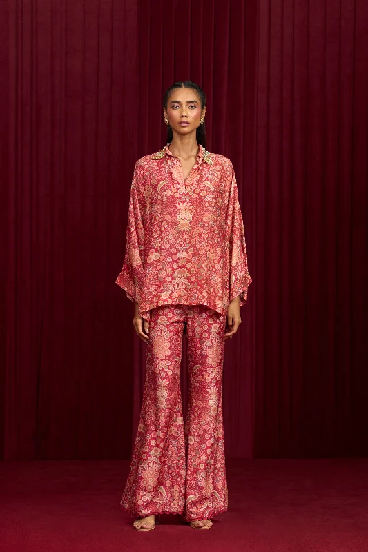 Swing Shirt Pants Set-- Beaded Sequined Faux Fur