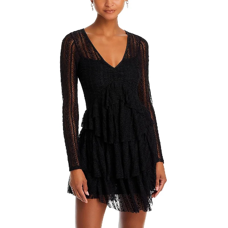 Womens Lace VNeck Mini Dress Stylish Sweetheart Mini Dress