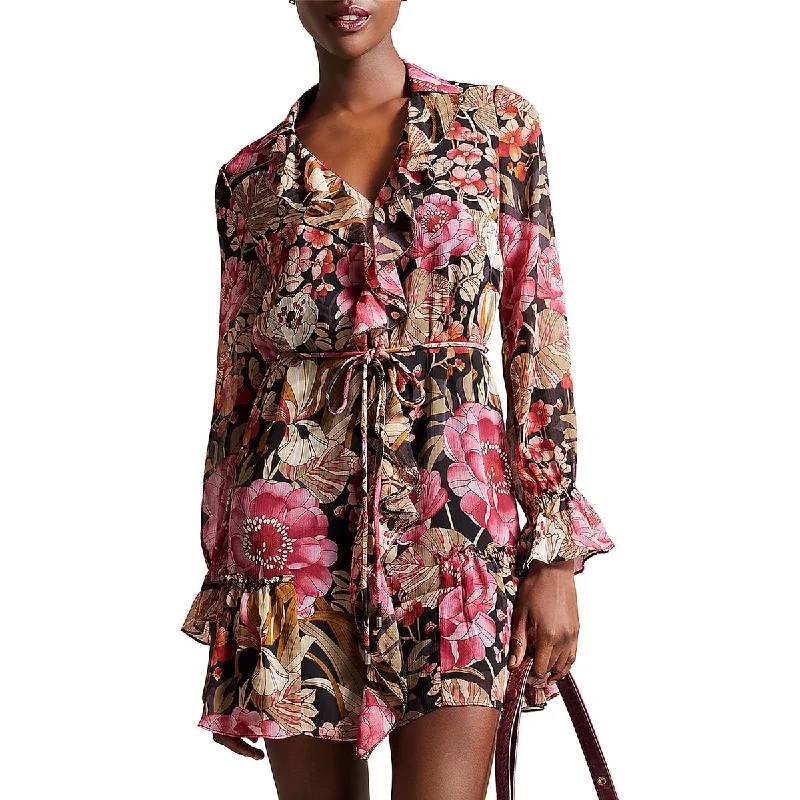 Womens Tie Waist Ruffled Mini Dress Fashionable Summer Mini Dress