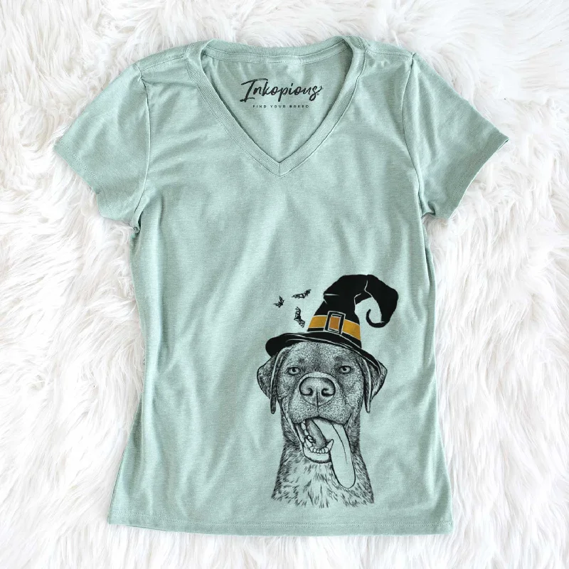 Witch Reese the Mixed Breed - Women's V-neck Shirt-- Cotton Fabric Linen Fabric Terry Fabric Witch Reese the Mixed Breed - Women's V-neck Shirt-- Cotton Fabric Linen Fabric Terry Fabric