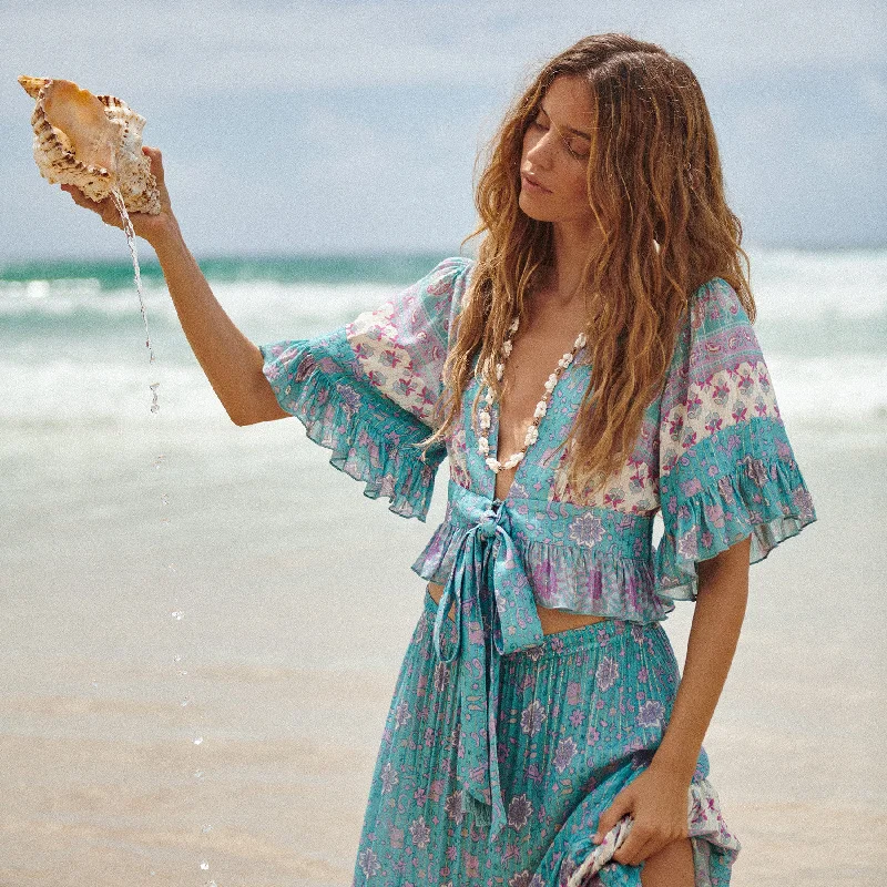 Lovers Beach Cropped Blouse Flowy Bohemian Blouse