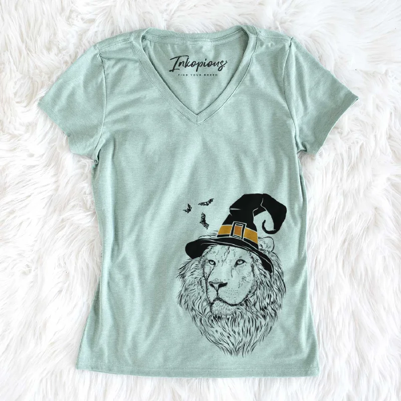 Witch Lenny the Lion - Women's V-neck Shirt-- Mesh Fabric Canvas Fabric Denim Fabric