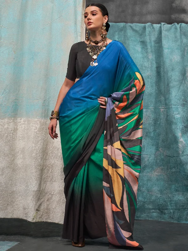 Women's Crepe Multicolored Printed Designer Saree With Blouse Piece Textured Cotton Blouse