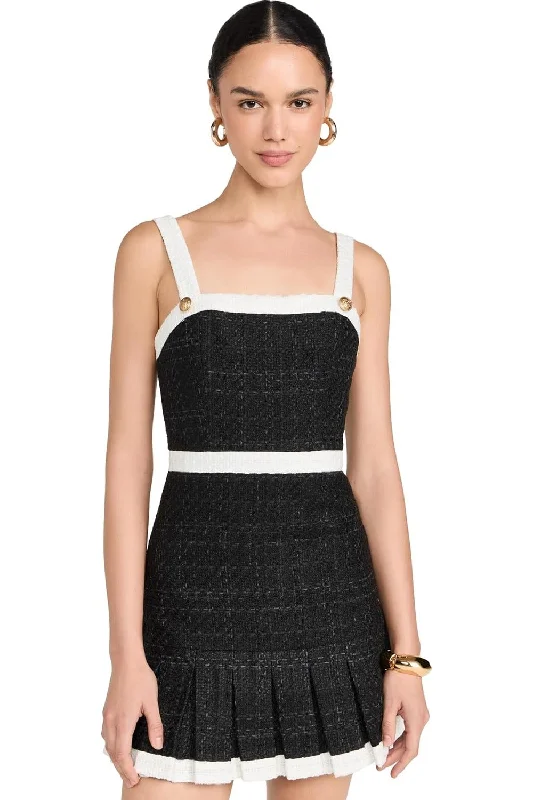 alice + olivia Women's Clarine Square Pleated Mini Dress, Black/Off White Elegant Floral-Print Mini Dress